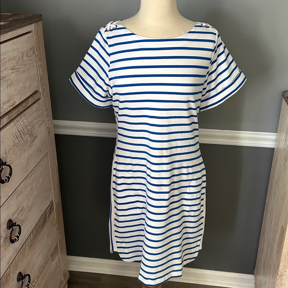 Tommy Bahama Nautical Blue and White Striped Mini Dress EUC size Medium M